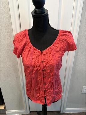 Rewind Coral Textured Button-Up Top, Medium